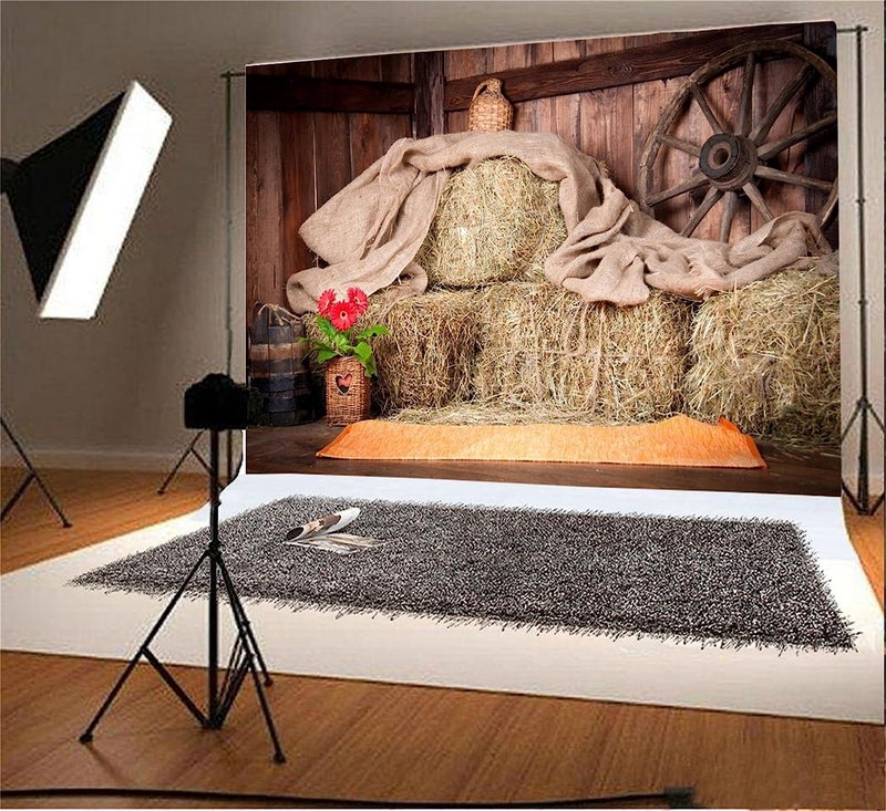 AOFOTO 7x5ft Farm Haystack Backdrop Bales of Straw Hay Rustic Barn Photography Background Newborn Baby Infant Kid Artistic Portrait Rural Ranch Stable Photo Shoot Studio Props Vinyl Wallpaper - Image 2